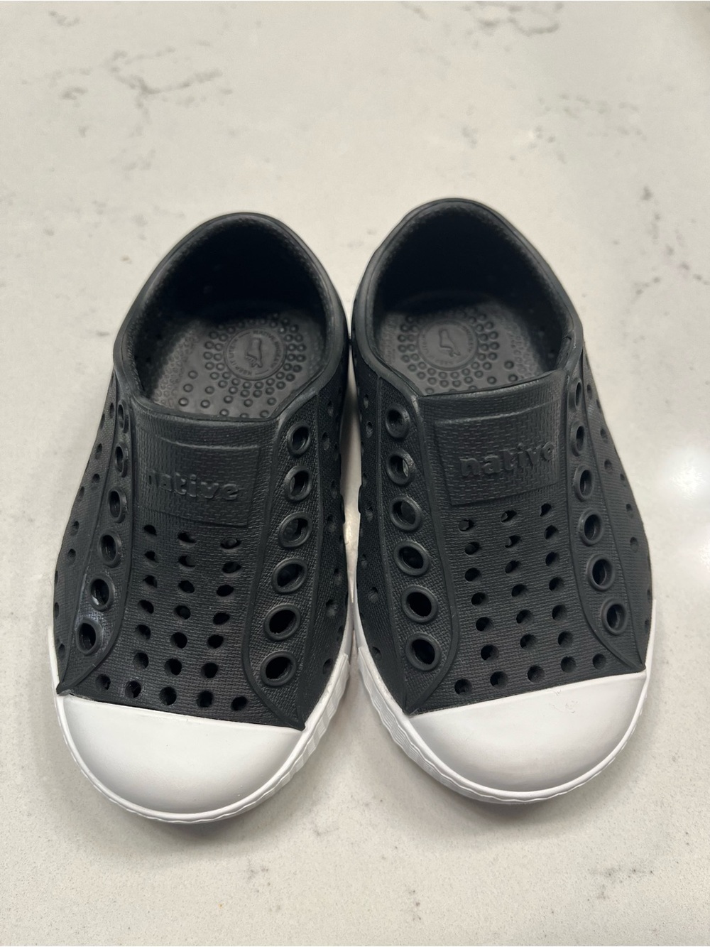 Native Kids Water Shoes in Black with White Toecaps